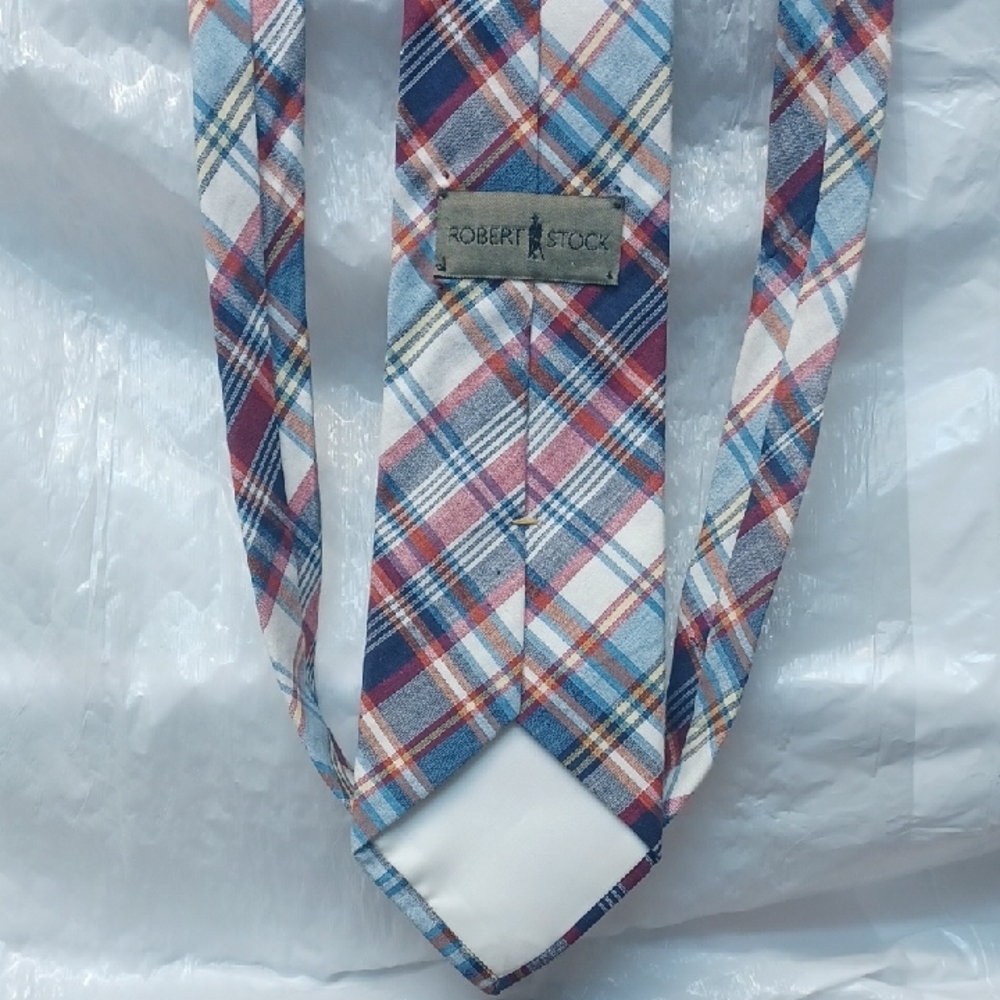 Robert Stock Plaid Tie Mix Of Red. Blu